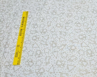 Gold Christmas Ornaments on White Cotton Fabric