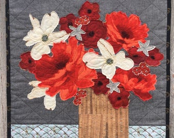 Handmade Fabric Collage Bouquet/Wall Hanging/Wall Art/Art Quilt