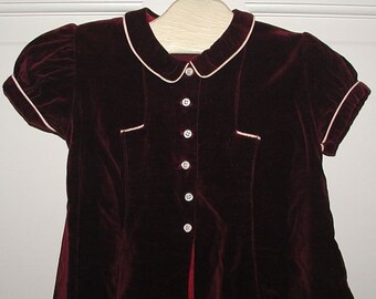 Vintage 1950's Little Girls Burgundy Velvet Dress