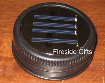 Mason Jar Solar Light Lid - solar mason jar, mason jar light, solar light, mason jar solar lid - Black Lid- Single White LED