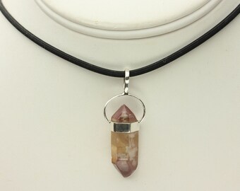 Lithium Quartz Necklace Genuine Lithium Quartz Crystal Pendant in Sterling Silver Black Rubber Cord