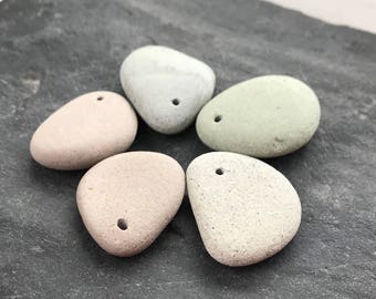 Drilled stone beads - Pebble beads - Natural stone beads - Alaska River stones - Beach pebbles - Bohemian bead supply - Raw stone - Eco bead