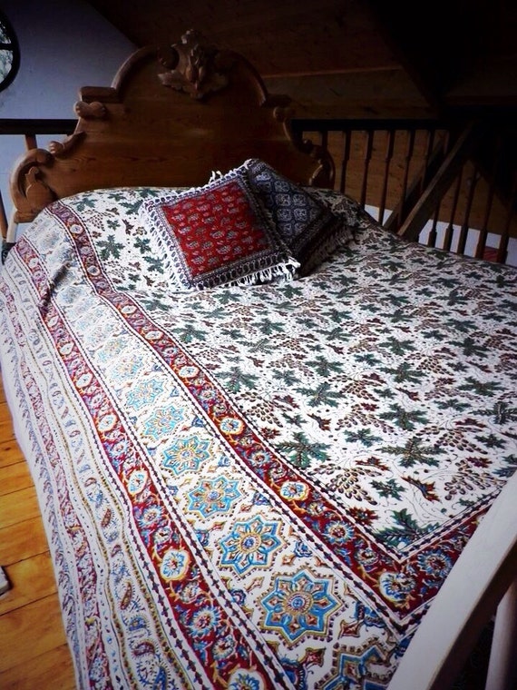 stunning Large king size bedspread-tablecloth, middle eastern Ghalamkari block printed tapestry art, large cover sofa, large tablecoth