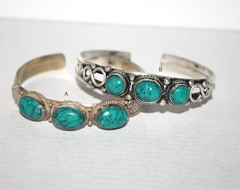 Turquoise Bracelet, Boho bracelet, Silver Bracelet, Brass bracelet, Tribal Bracelet, Gypsy bracelet, Hippie Bracelet, Tibetan bracelet