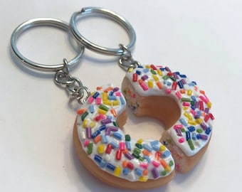 Sprinkled Doughnut Halves Key Chains, Polymer Clay Food Accessories, Best Friends Gifts