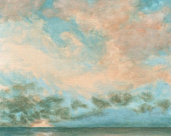 Ocean Sunrise - Original Landscape Painting on Canvas 8x8 Sky Clouds Sunset Cloud Sun Water Sea