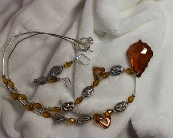 Swarovski, Baroque, Crystal Copper, Unique, One of a Kind, 20in necklace, earrings