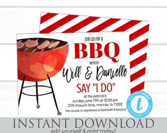 I do BBQ Invitation, Couples Shower barbecue, BBQ Invitation, Rehearsal dinner, EDITABLE invitation template, Instant Download, template
