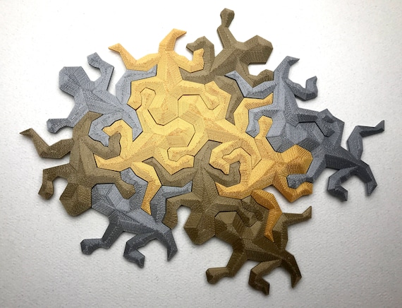 Puzzle Lizards M.C. Escher Style Tessellation Shape 3D