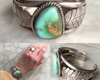 Vintage Old Pawn Navajo Sterling Silver Turquoise Cuff Bracelet