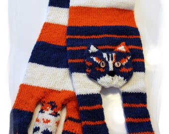 Cat-lover scarf, Hand Knit Scarf, Long Winter Scarf