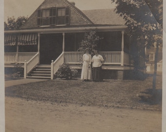 Original Vintage Photograph Snapshot Women Pose By House Porch 1910s