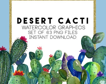 Watercolor Cactus Clipart Cacti Succulents with Pots