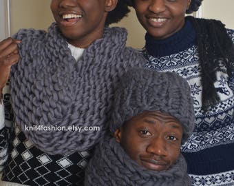 Mens Merino wool set, Chunky Hat, mens knit hat, cable knit hat, chunky knit scarf, Gray Hat, Chunky knit hat, Mens hat, chunky knit beanie