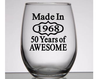 50th birthday wine glass 50th birthday gift 50th birthday