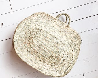 Vintage berber raffia sisal jute woven basket hippie bohemian beach bag