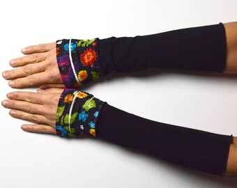 Mittens long arm warmers vintage retro black romantic
