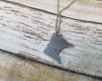 Minnesota Necklace, Minnesota Shape Jewelry, MN Gift for Her, MN Love, Minnesota Gifts, Hand Cut Minnesota, Metal MN Jewelry, Birthday Gift