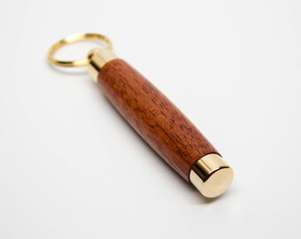 Wooden Toothpick Holder Key Chain - African Mahogany with 10K Gold Accents (Gift Ready)