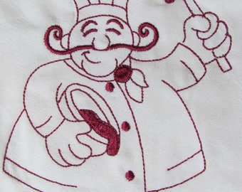 chef mixing batter embroidered tea towel