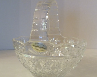 Crystal Glass Oval Basket with Handle Easter Candy Bowl