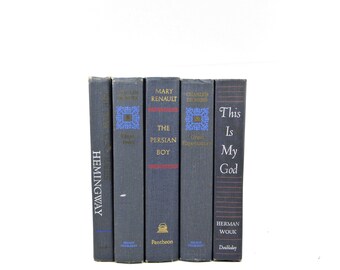 Deep Blue Denim Old Books, Navy Rustic Antique Decorative Books, Wedding Decor, Book Collection, Home Decor, Book Set Shabby Chic Book Decor