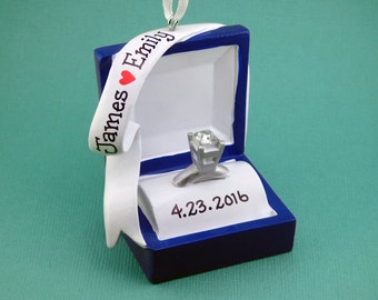 Engagement Ring Personalized Ornament - Ring Box - She Said Yes! - Will You Marry Me? - Hand Personalized Christmas Ornament
