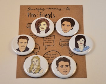 Friends Cast, pin button badges, magnets hand drawn illustrations