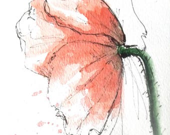 Poppy Flower Original Water Color Art Hand Painted Poppy Flower Red Art Painting
