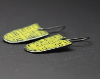 Yellow and black enamel geometric earrings vitreous enamel jewelry dangle earrings drop earrings