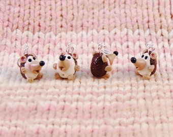 Hedgehog knitting or crochet stitch markers - Set of 4 - Polymer Clay