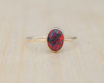 Red Opal Ring, Black Cherry Opal Ring, Fire Opal Ring, Gold Opal Ring, Delicate Ring, Stacking Ring, Stacking Opal Ring, Gold Filled Ring