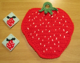 Strawberry Potholder & Magnets Kitchen Combo. Strawberry Refrigerator Magnets-Potholder/Hot Pad, Strawberry Kitchen Decor, Ready-to-Ship
