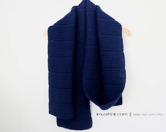 soft hand knit long scarf | knit garter scarf | knitted mens scarf || navy color scarf | winter scarf -navy 8 x 85''