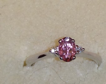 14K White Gold Pink Tourmaline Ring, Pink Tourmaline Ring, October Birthstone