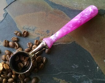 Coffee Scoop with Hand Turned Pink Acrylic Handle - Loose-Leaf Tea Scoop - Gift for Christmas, Birthday, Weddings, Housewarming