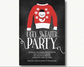 Ugly Sweater Invitation, Holiday Party, Tacky Sweater, Christmas, Party, chalkboard, Typography, Invite, Printable, Unique, Modern, CP113