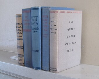 Decorative Books, Vintage Blue and Beige Book Bundle, Farmhouse Books, Home Staging, Wedding Centerpiece, Rustic Stack of Books, Blue Decor