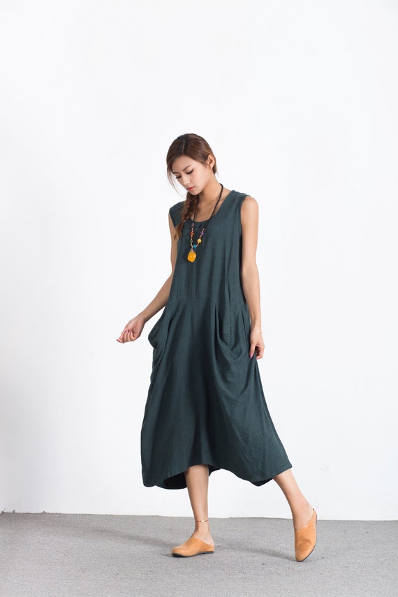 Women's Linen cotton maxi dress Oversize long caftan