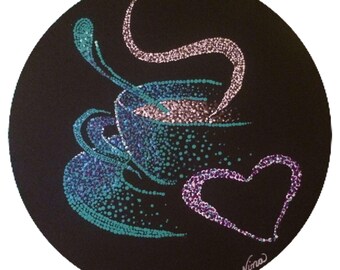 Dot Pointillism, Acrylic, 12" round canvas board, original, dot art, pointillist art, coffee mug, pointillism