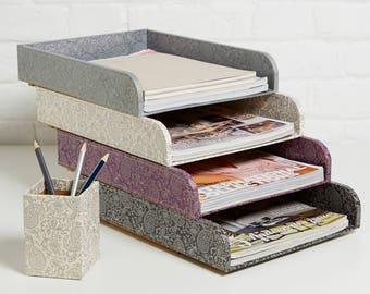 recycled gold and pewter paisley stacking desk tray