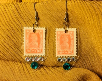 Vintage postage stamp earrings