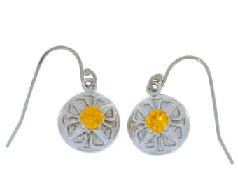 Citrine Round Dangle Earrings .925 Sterling Silver