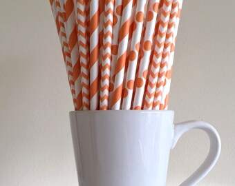 Orange Paper Straws Orange Striped, Chevron, and Polka Dot Party Supplies Party Decor Bar Cart Cake Pop Sticks Party Graduation