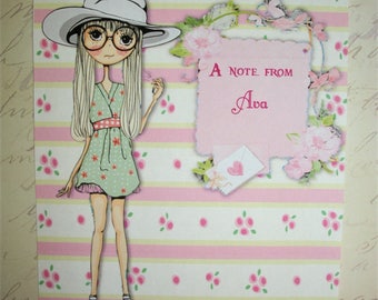 TEEN or TWEEN Gift - Note Cards - Girly - Elegant - Shabby Chic = Personalized - 8 notecards and envelopes - Click on All Photos -TNC 8886