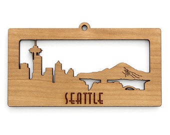 Seattle Skyline Ornament - from Timber Green Woods. Sustainable Harvest Wood. Made in the USA!
