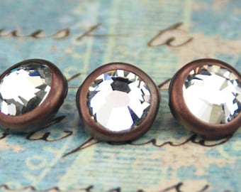 10 Crystal Hair Snaps - Round Copper Rim Edition -- Made with Swarovski Crystal Element Rhinestones