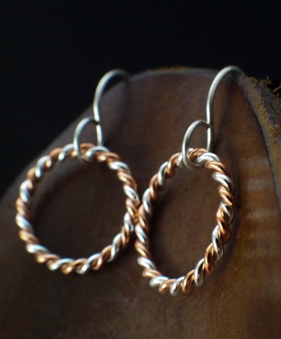Twisted Elegance Singular Sterling Silver and Copper Earrings