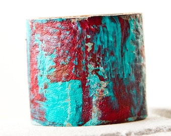Turquoise & Coral Jewelry, Leather Cuff, Leather Jewelry, Leather Bracelet Sale