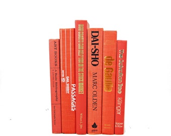 Orange Decorative Books, Coral Book Set, Wedding Decor, Old Book Collection, Antique Books, Home Decor, Instant LIBrary, interior design